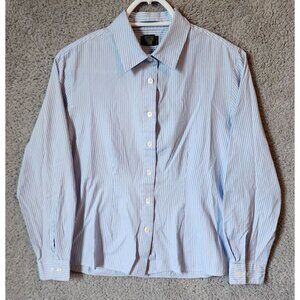 LL Bean Women's Long Sleeve Collared Button Up Blouse Top Striped Blue/White S